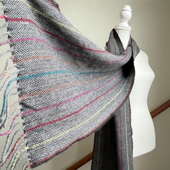 McNutt 100% Lambswool Multicolored Striped Grey Houndstooth Winter Neck Scarf - Picture 1 of 6